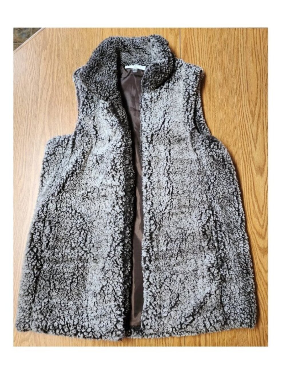 Peach Love Califoŕnia Womens Vest Sz Small Open Front Shepra Polyester Brown And